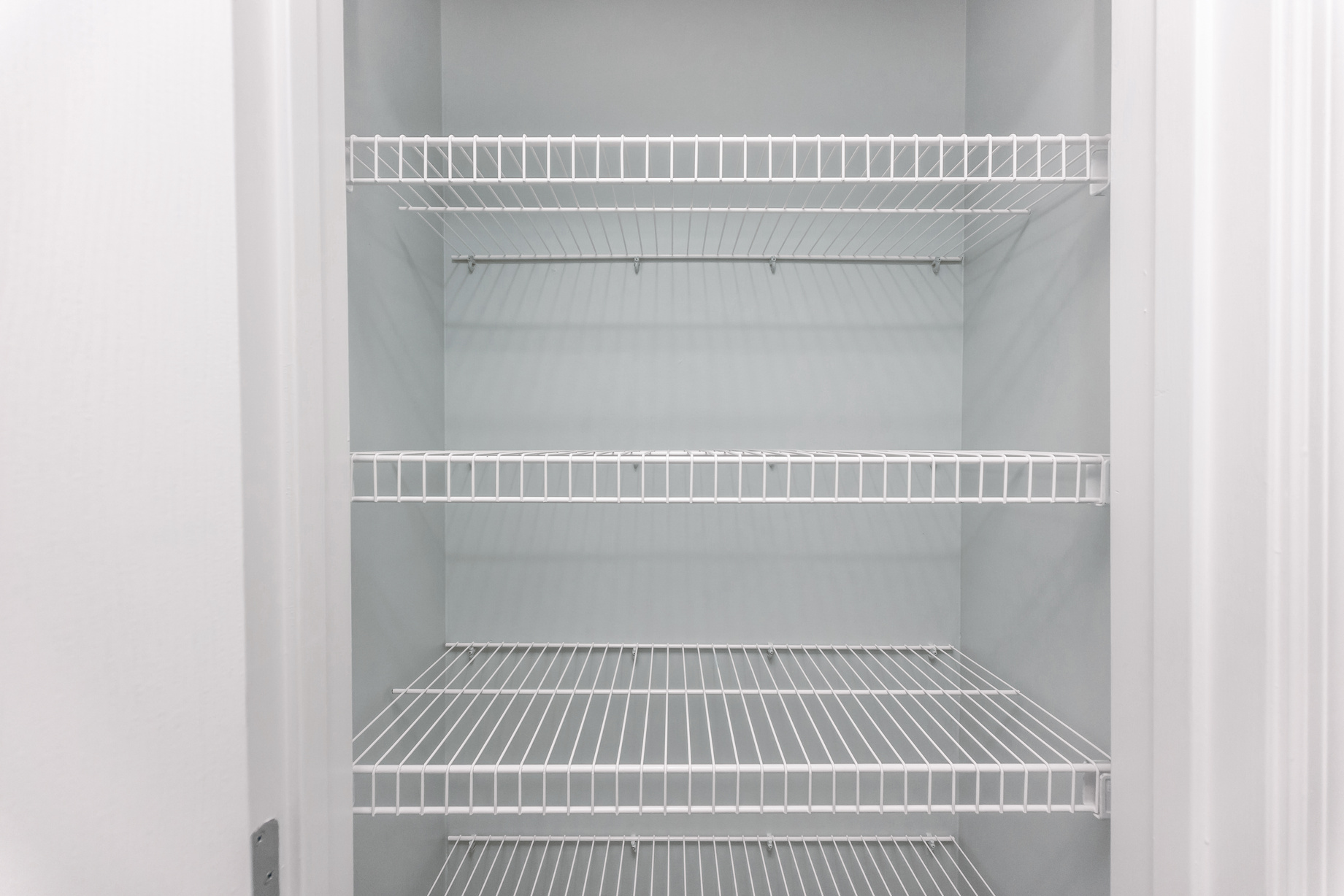 Empty wire shelving storage in an empty closet